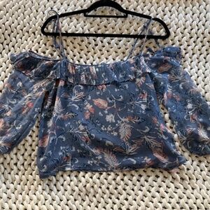 Ella Moss Blue Floral Off-the-Shoulder Top | 3/4 Sleeve Gauzy | Size Small